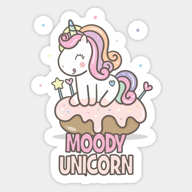 Moody unicorn - Cute little unicorn on a cupcake you and your kids would love! - Available in stickers, clothing, etc Sticker by Crazy Collective